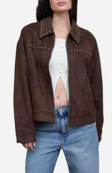 Studded Faux Suede Collar Jacket