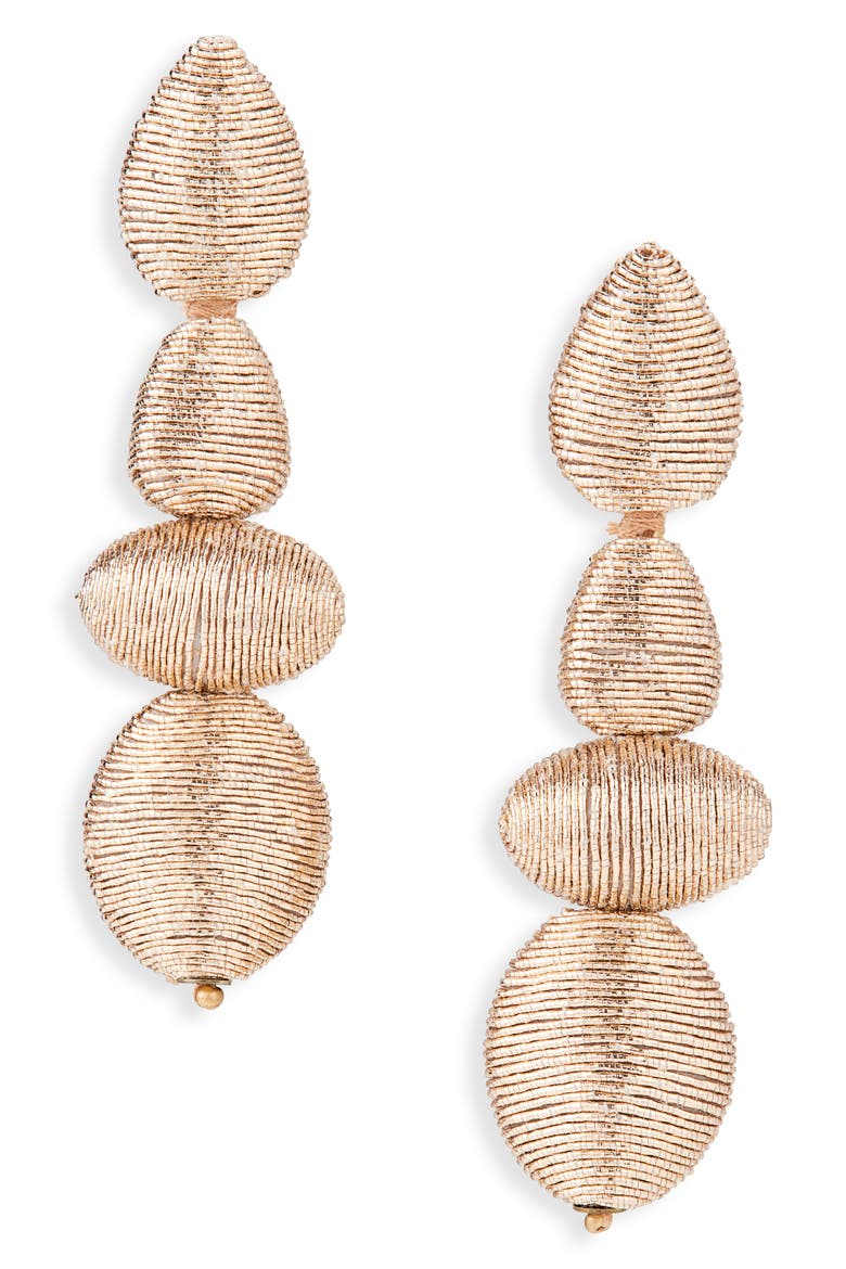 Beaded Linear Ball Drop Earrings, Main, color, ROSE