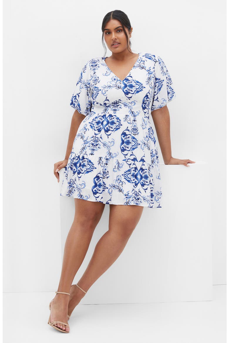 Winslow Print Ruffle Hem Puff Sleeve Dress, Alternate, color, WILLOW BLUE