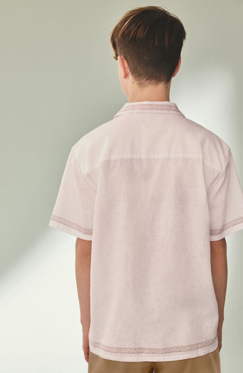 Next Kids' Palm Tree Embroidered Short Sleeve Linen & Cotton Button-up Shirt