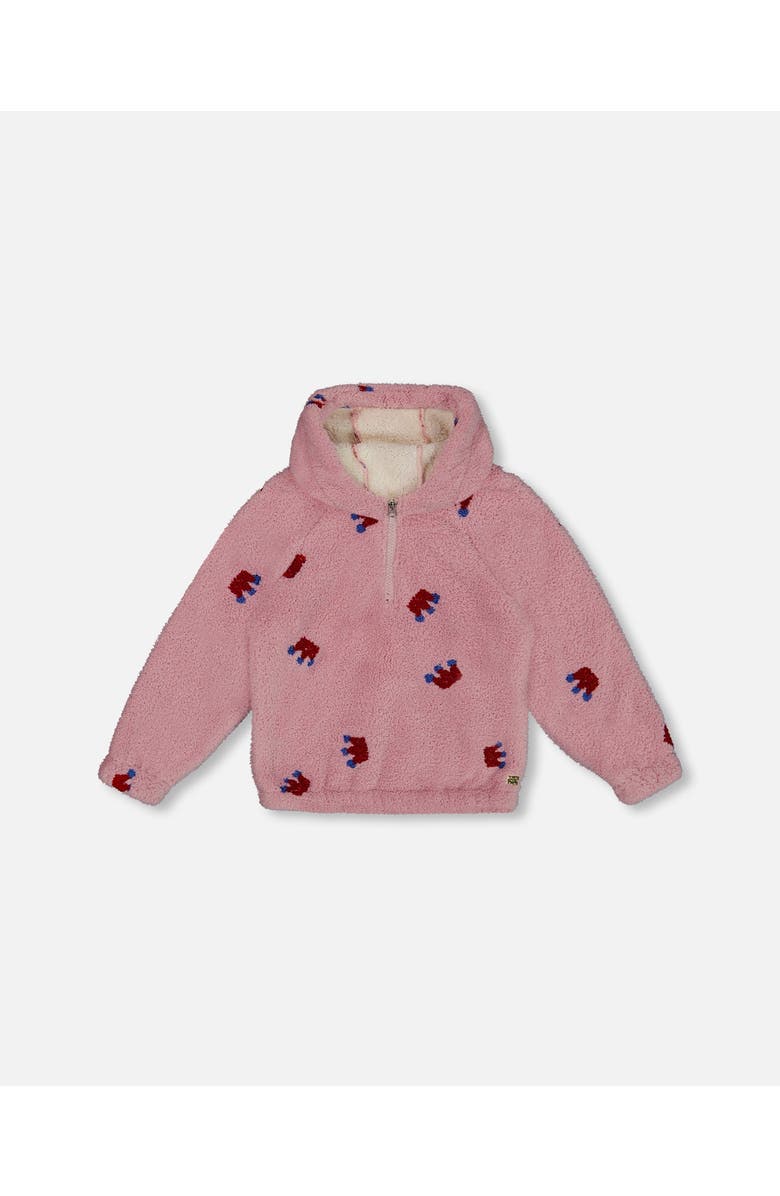 Deux par Deux Girl's Plush Hoodie Mauve With Crown Pattern, Main, color, 