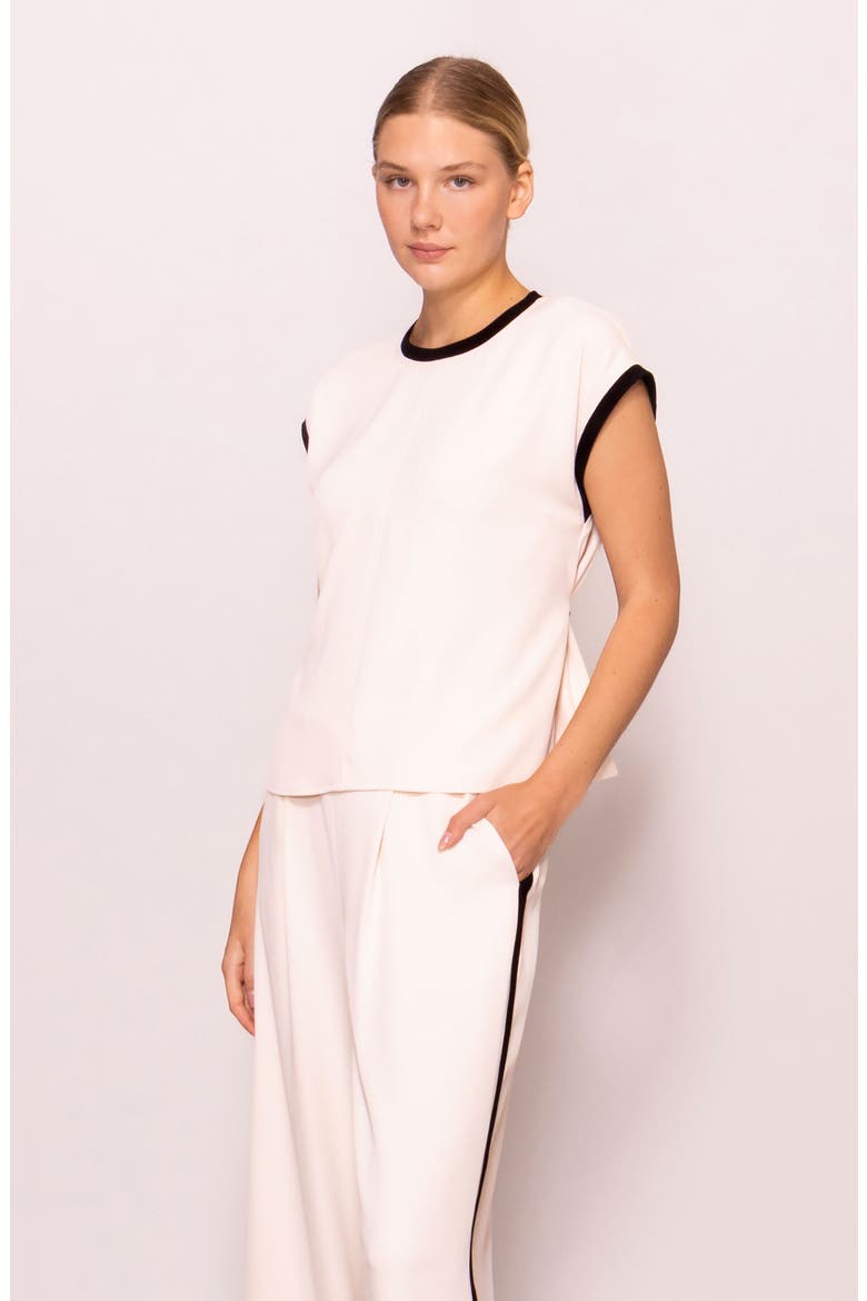 Cap Sleeve Contrast Trim Top, Alternate, color, BLACK / BONE