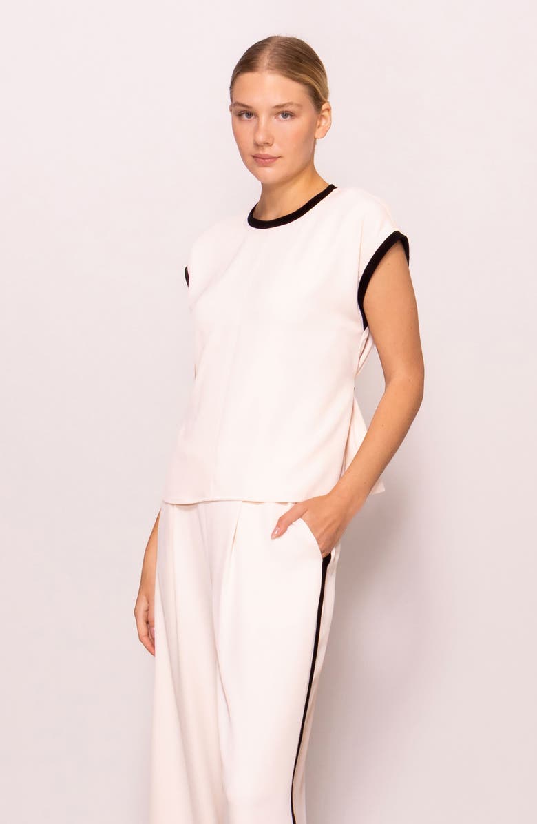 MELLODAY Cap Sleeve Contrast Trim Top, Alternate, color, Black / Bone
