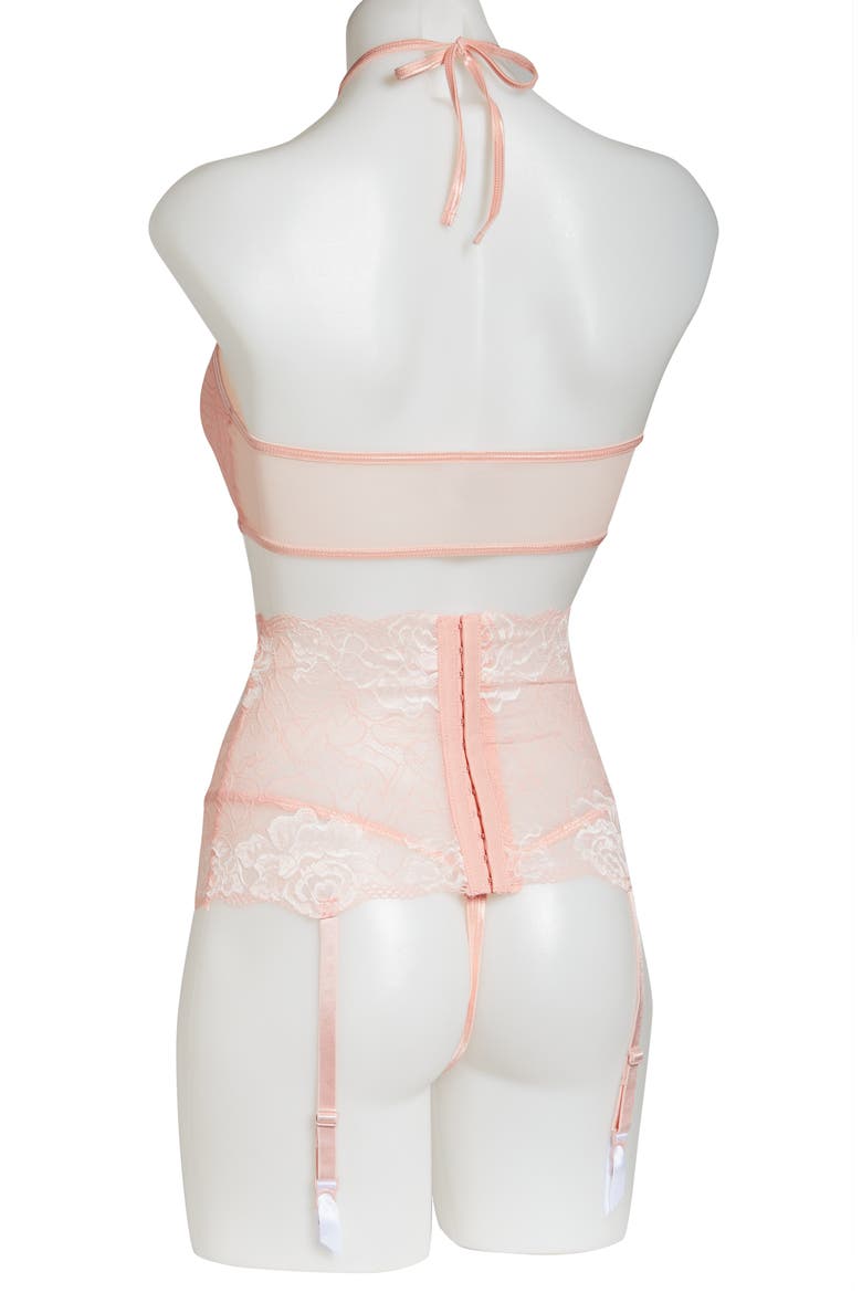 Crop Halter Top, Garter Belt & G-String Thong, Alternate, color, PINK
