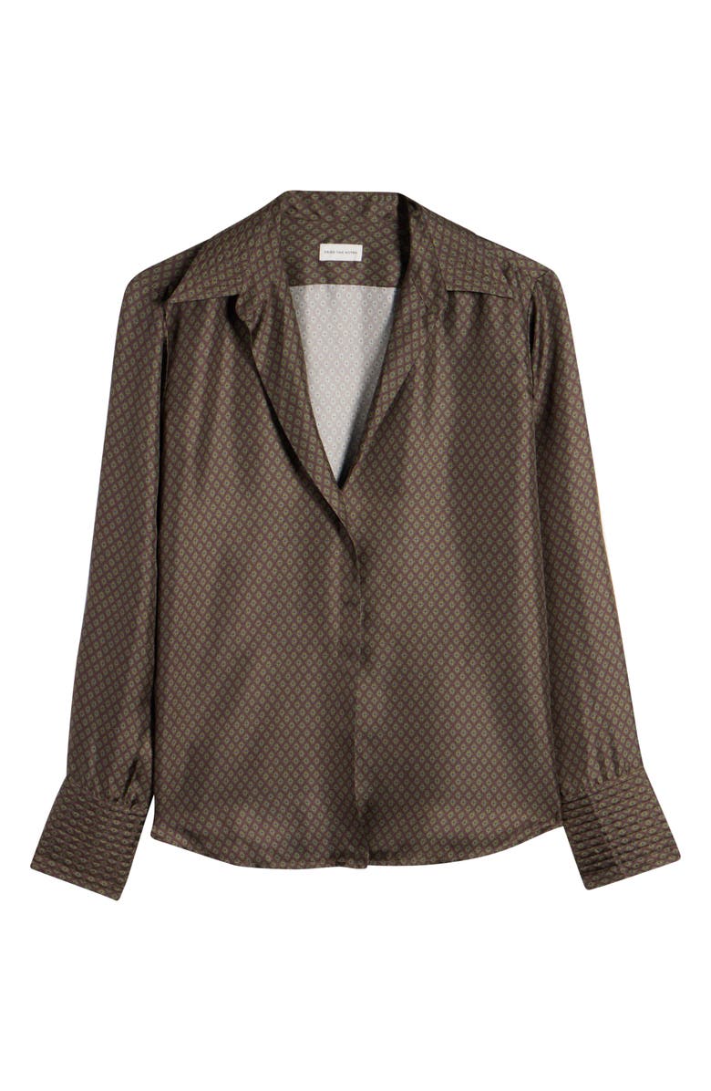Dries Van Noten Celinta Tie Print Silk Button-Up Shirt, Alternate, color, Brown