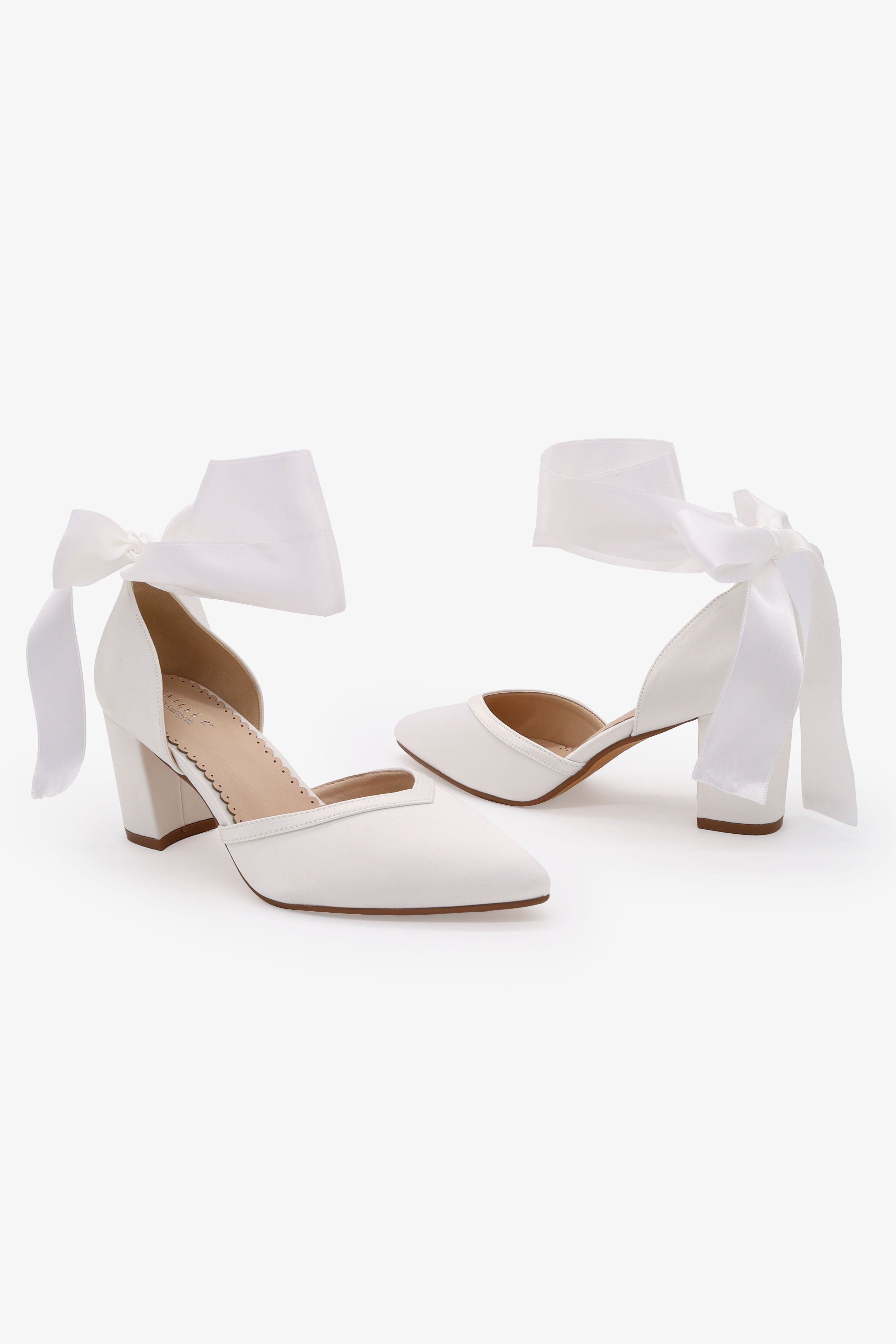 Sally Satin Block Heels with Wrapped Satin Tie, Alternate, color, White