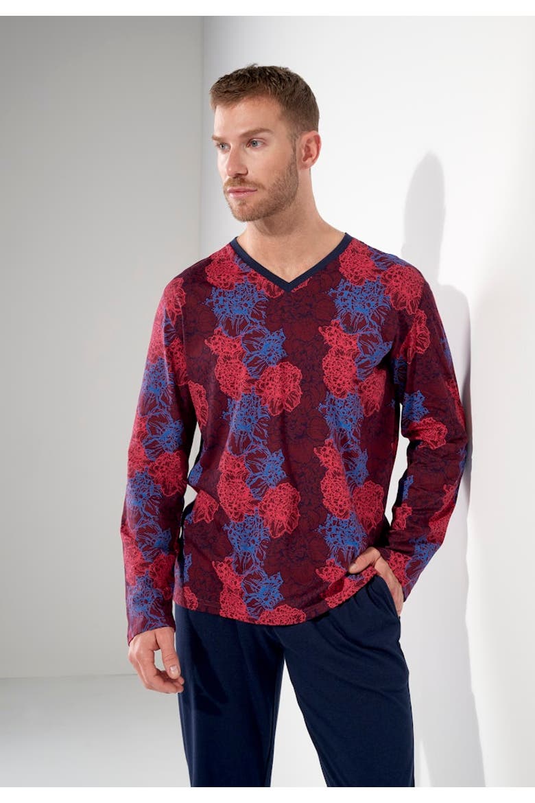 Bouquet Long Pajama Set, Alternate, color, Bordeaux Print