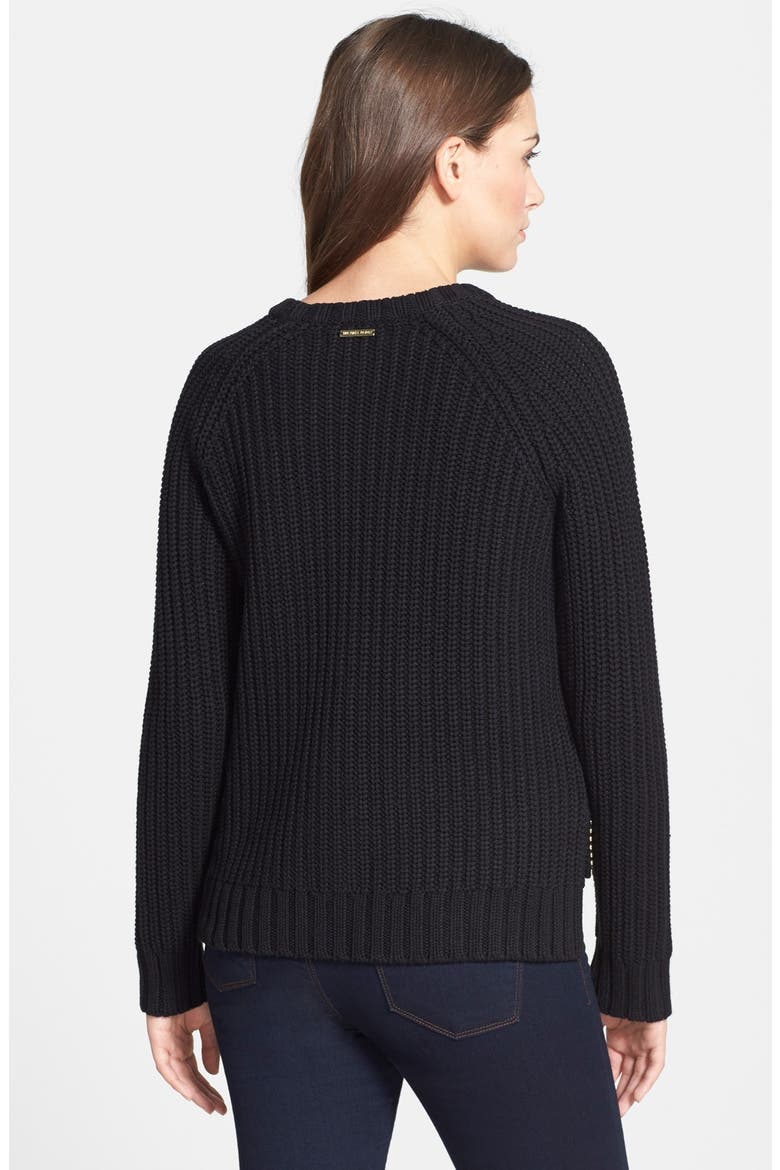 Studded Hem Crewneck Sweater, Alternate, color, BLACK/ GOLD