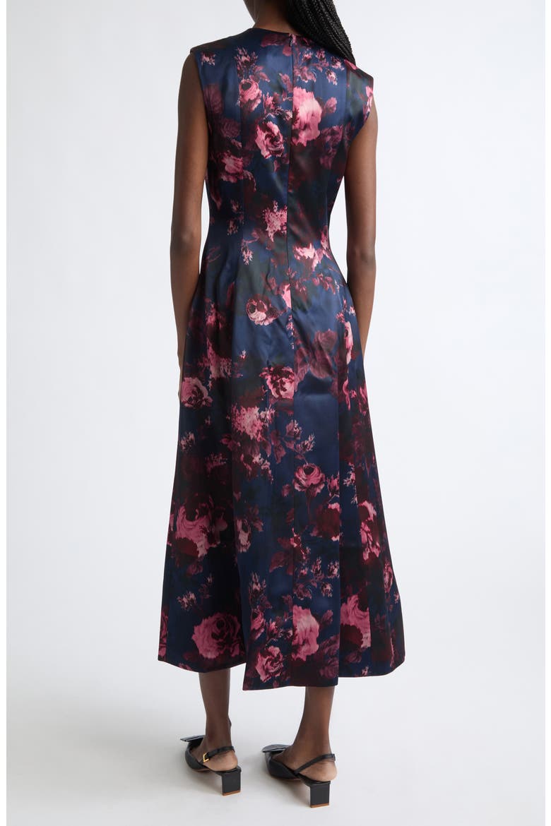 Floral Sleeveless Duchesse Satin Midi Dress, Alternate, color, FONTEYN ROSE INK
