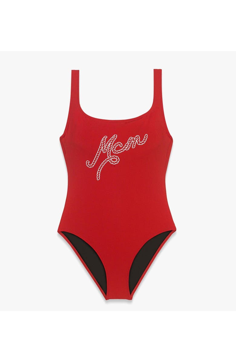 MCM Logo Print Swimsuit, Main, color, Candy Red