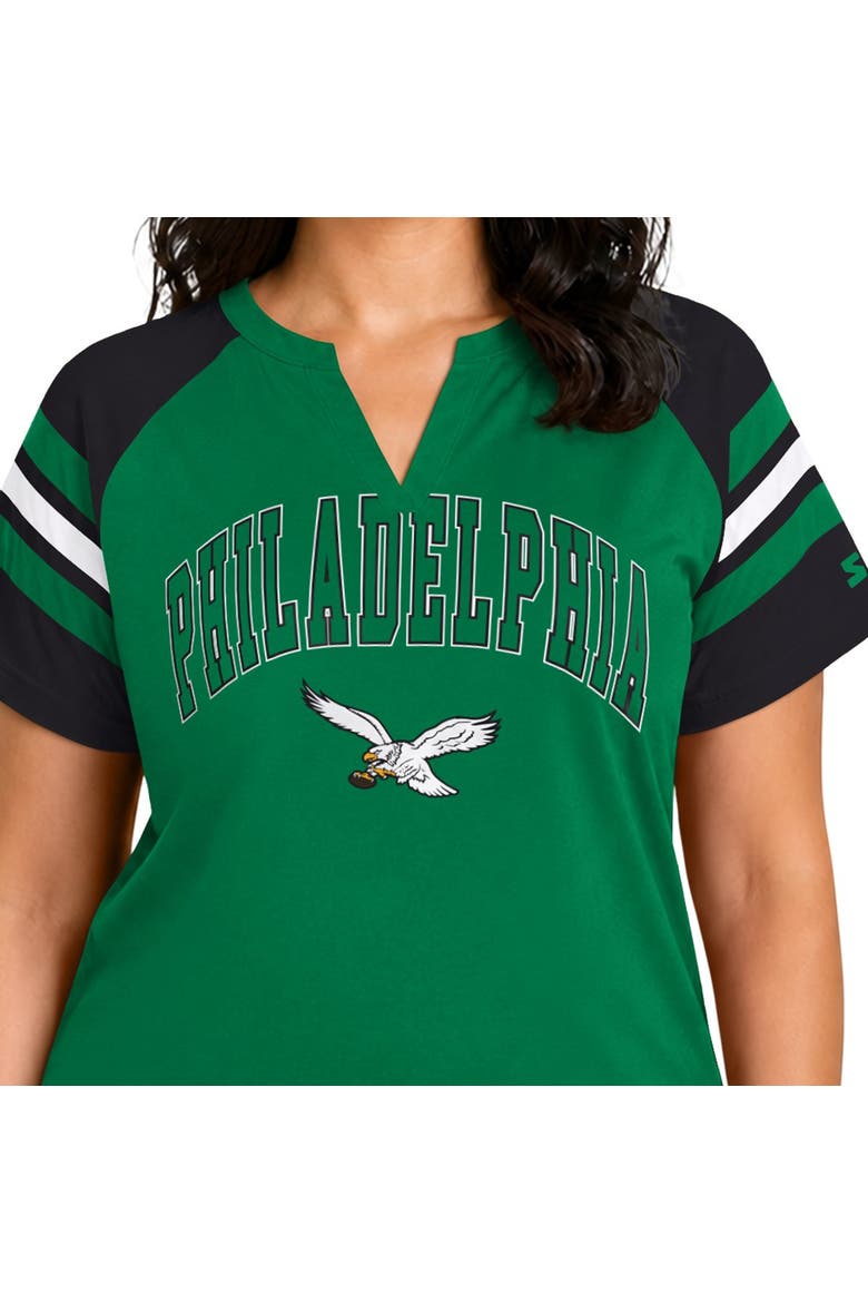 Women's Starter  Kelly Green Philadelphia Eagles Plus Size Throwback Game On Notch Neck Raglan T-Shirt, Alternate, color, Kelly Green