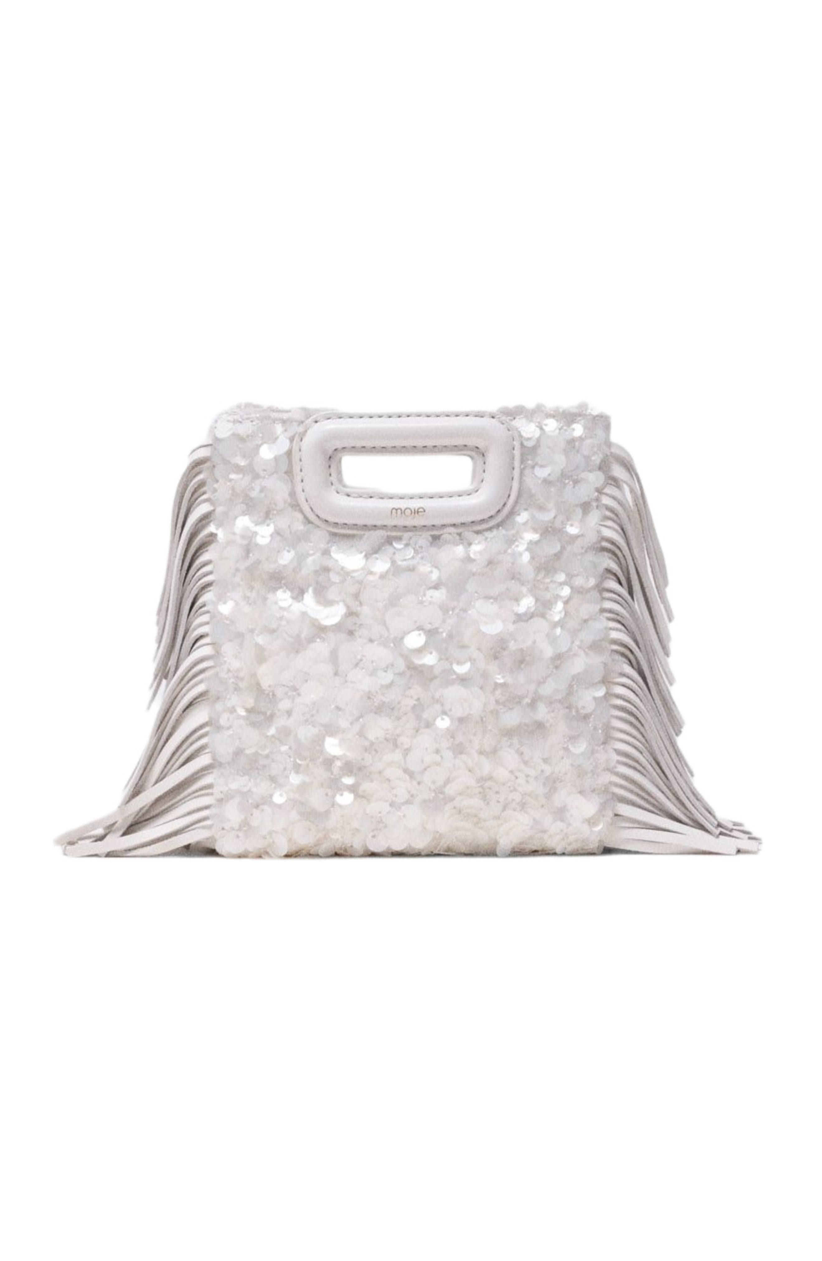 maje Sequinned M mini bag, Main, color, White