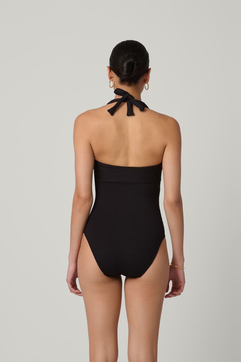 Checkered Texture Retro Halter One Piece, Alternate, color, Jet