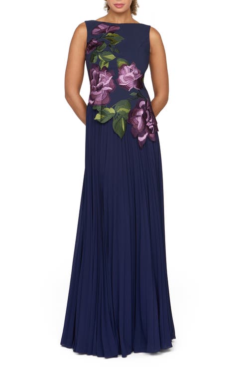 Jayla Appliqué Pleated Gown