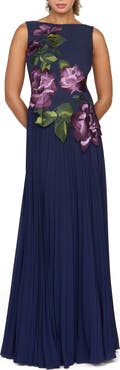 Kay Unger Jayla Appliqué Pleated Gown