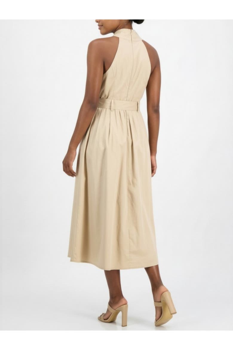 Tory Twist Neck Belted Midi Dress, Alternate, color, Open Beige
