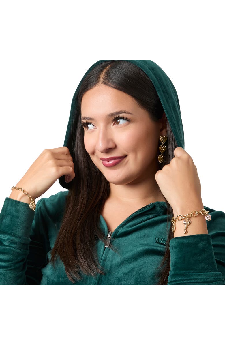 Juicy Couture Triple Heart Drop Earrings, Alternate, color, Gold Tone