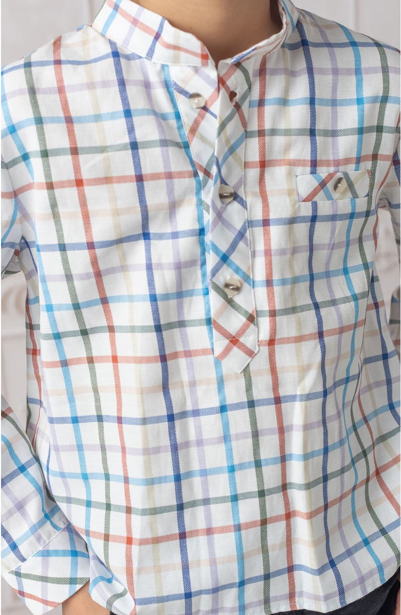 Petite Maison Kids Charlie Checkered Mandarin Collar Shirt, Alternate, color, Multicolor Checkered