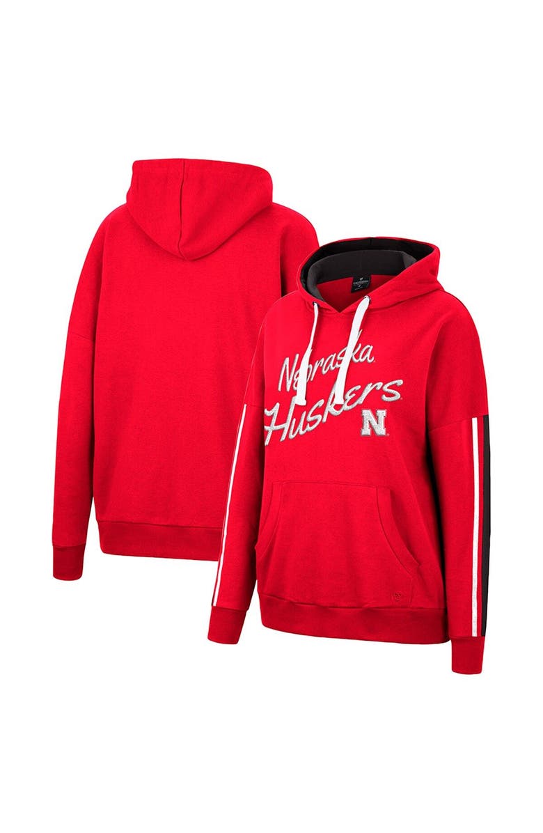 COLOSSEUM Women's Colosseum Scarlet Nebraska Huskers Serena Oversized Sleeve Striping V-Neck Pullover Hoodie, Main, color, 