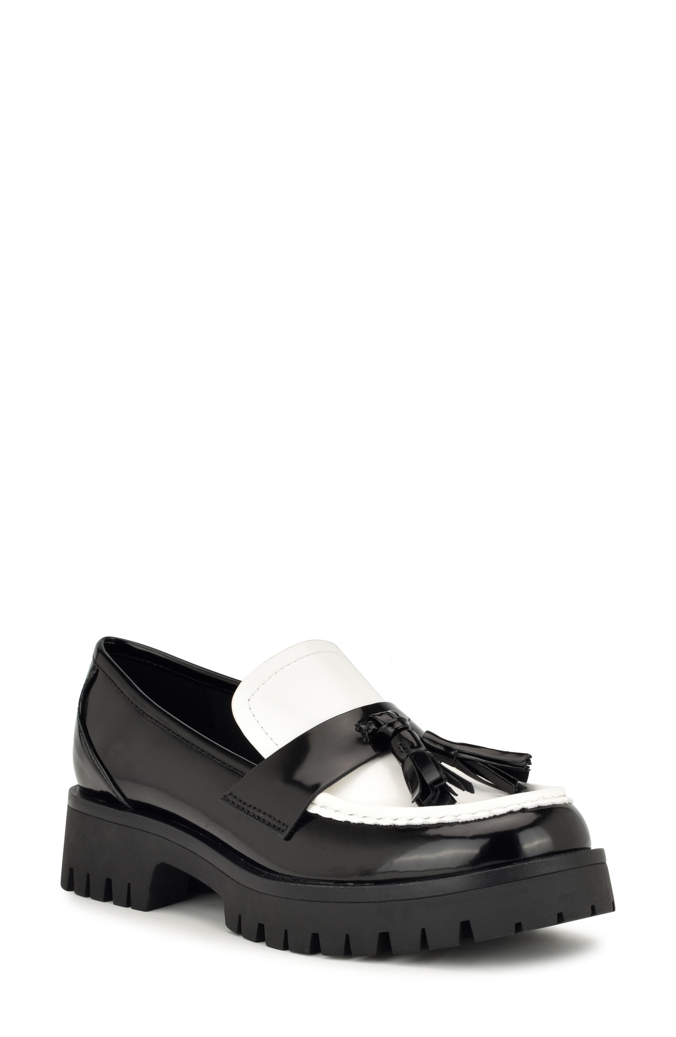 Nine West Garry Platform Tassel Loafer, Main, color, Black/ White