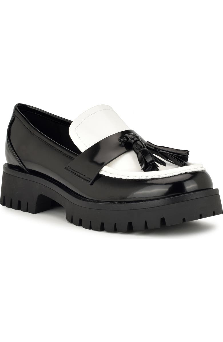 Nine West Garry Platform Tassel Loafer, Main, color, Black/ White
