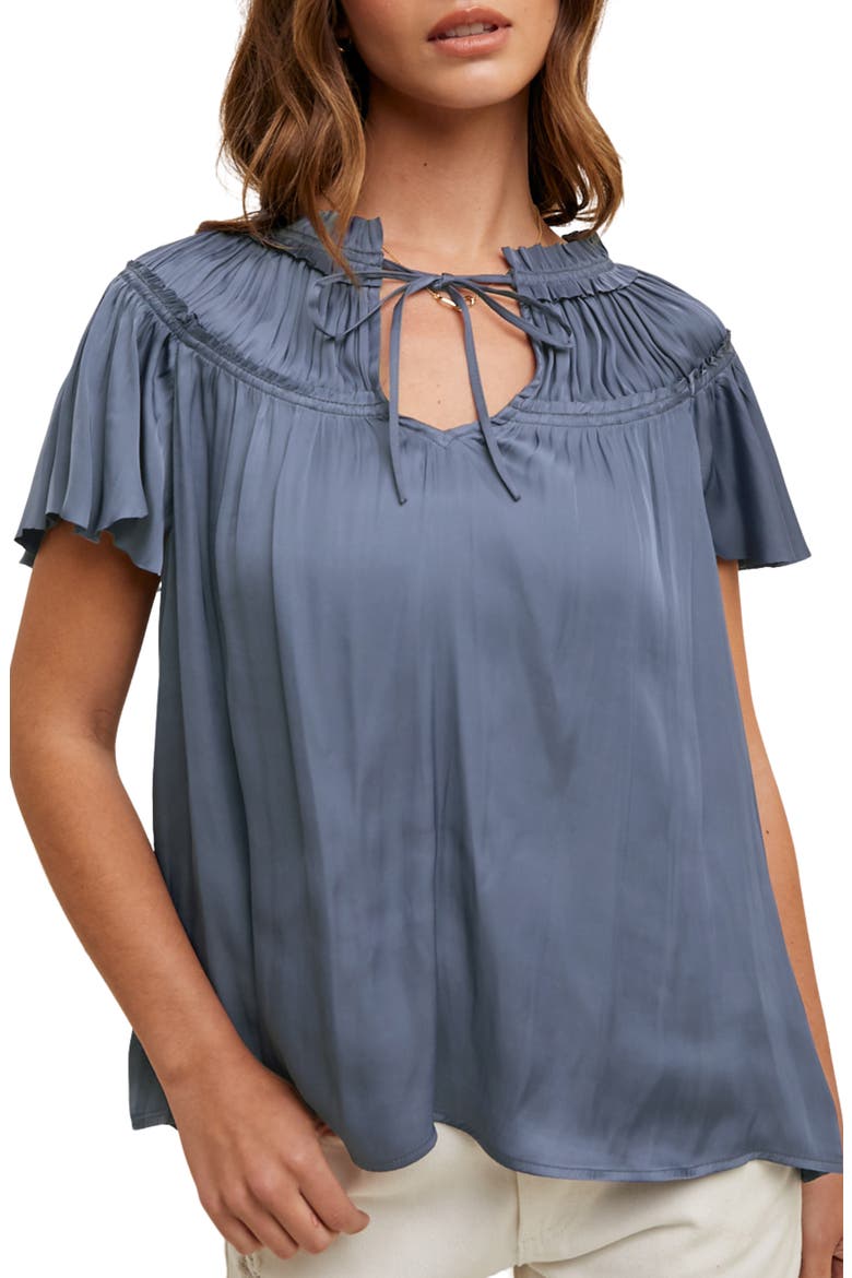 Ruched Satin Top, Main, color, SLATE BLUE