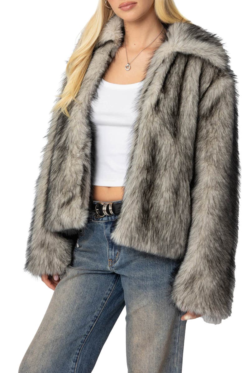 EDIKTED Mob Wife Faux Fur Jacket, Alternate, color, Black-And-White