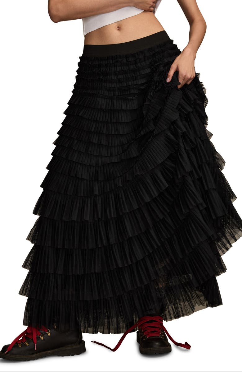 Lucky Brand Tiered Ruffle Tulle Maxi Skirt, Main, color, Caviar