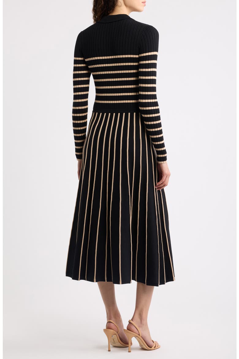 The Elodie Long Sleeve Rib Maxi Dress, Alternate, color, NOIR/ VICUNA STRIPE