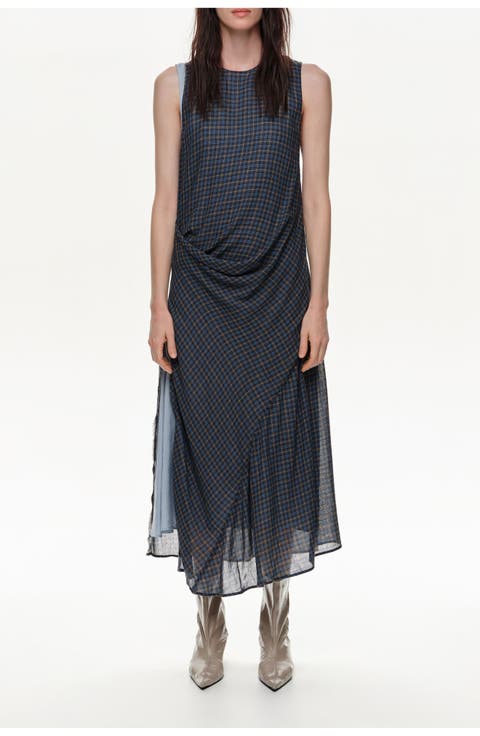 Checked Layered Midi Dress