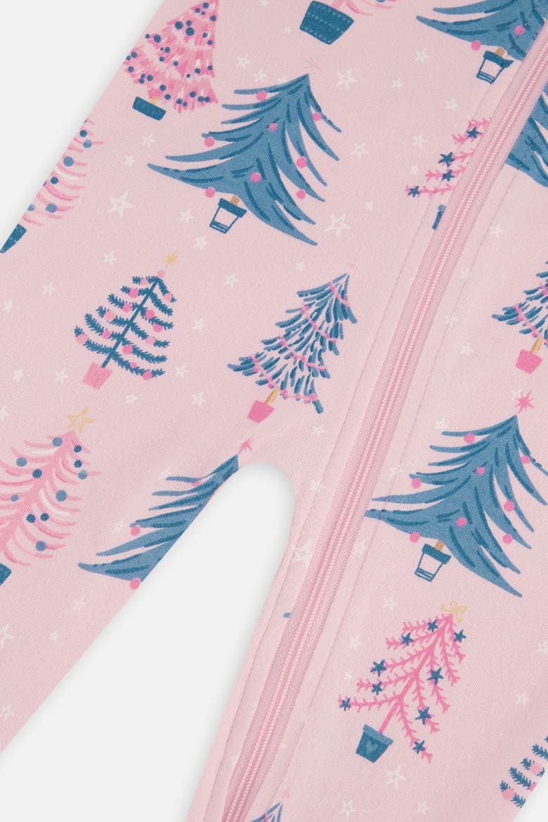 Tree Organic Cotton Front Zipper Footed One Piece Pajama, Alternate, color, Pink Printed with Trees
