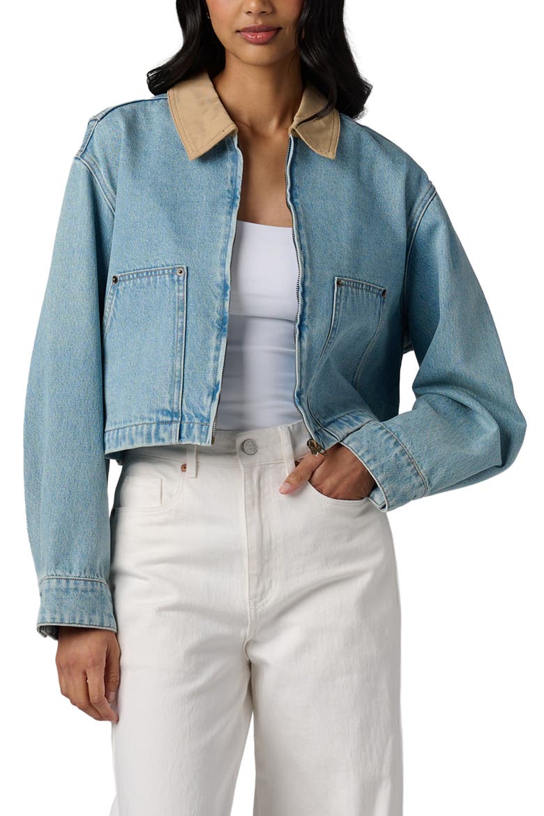 Denim Crop Chore Jacket, Main, color, COFFEE RUN