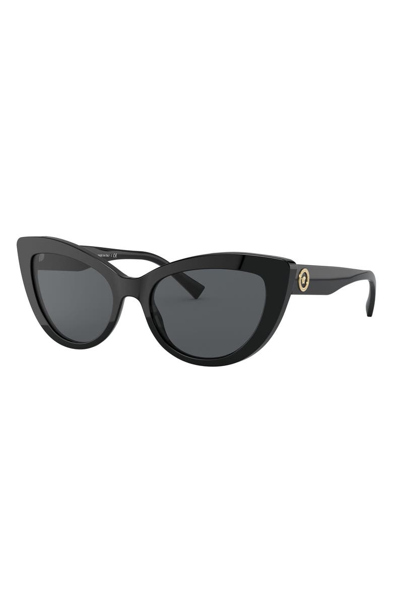 Versace 54mm Cat Eye Sunglasses, Alternate, color, Black/ Black