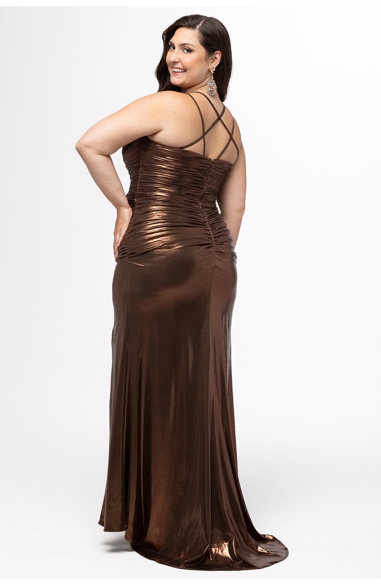 Sydney's Closet Metallic Body-Con Gown with Slit, Alternate, color, Chocolate