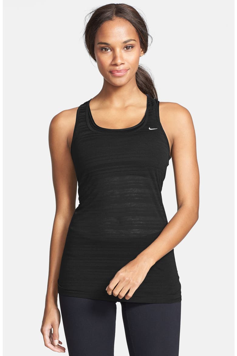'Touch Breeze Stripe' Dri-FIT Racerback Tank, Main, color, BLACK