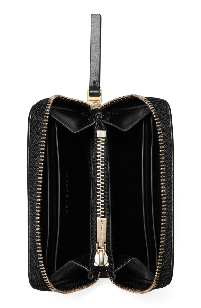 Tory Burch Small Kira Diamond Quilted Leather Zip Wallet, Alternate, color, Black