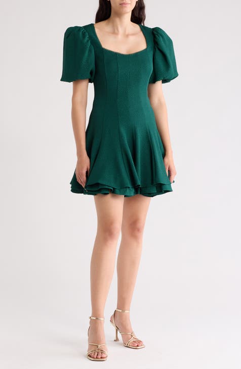 Puff Sleeve Fit & Flare Dress