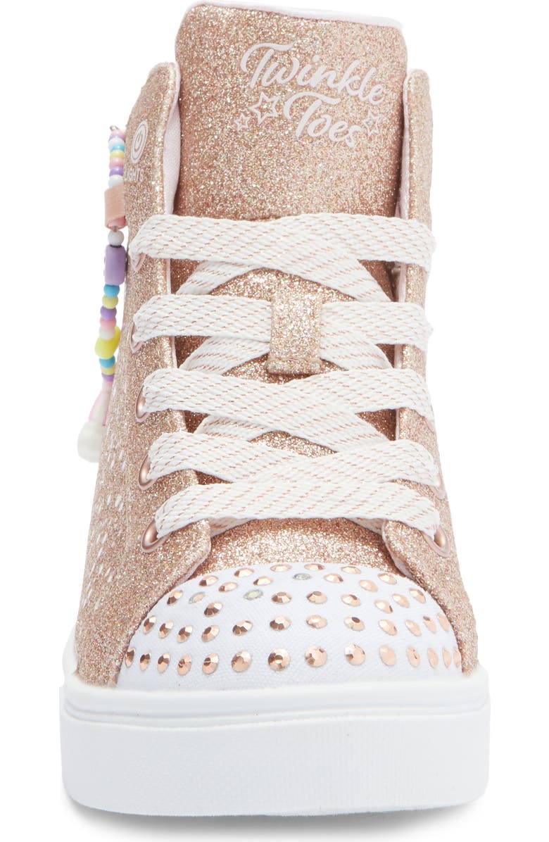 SKECHERS Kids' Twinkle Sparks Light-Up Glitter High Top Sneaker, Alternate, color, Rose Gold