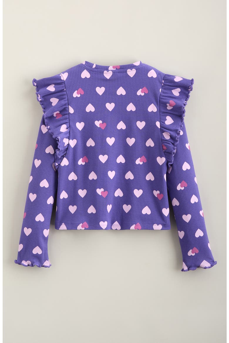 Kids' Ruffle Sleeve Rib Top, Alternate, color, PURPLE OPULENCE HEART STAMP