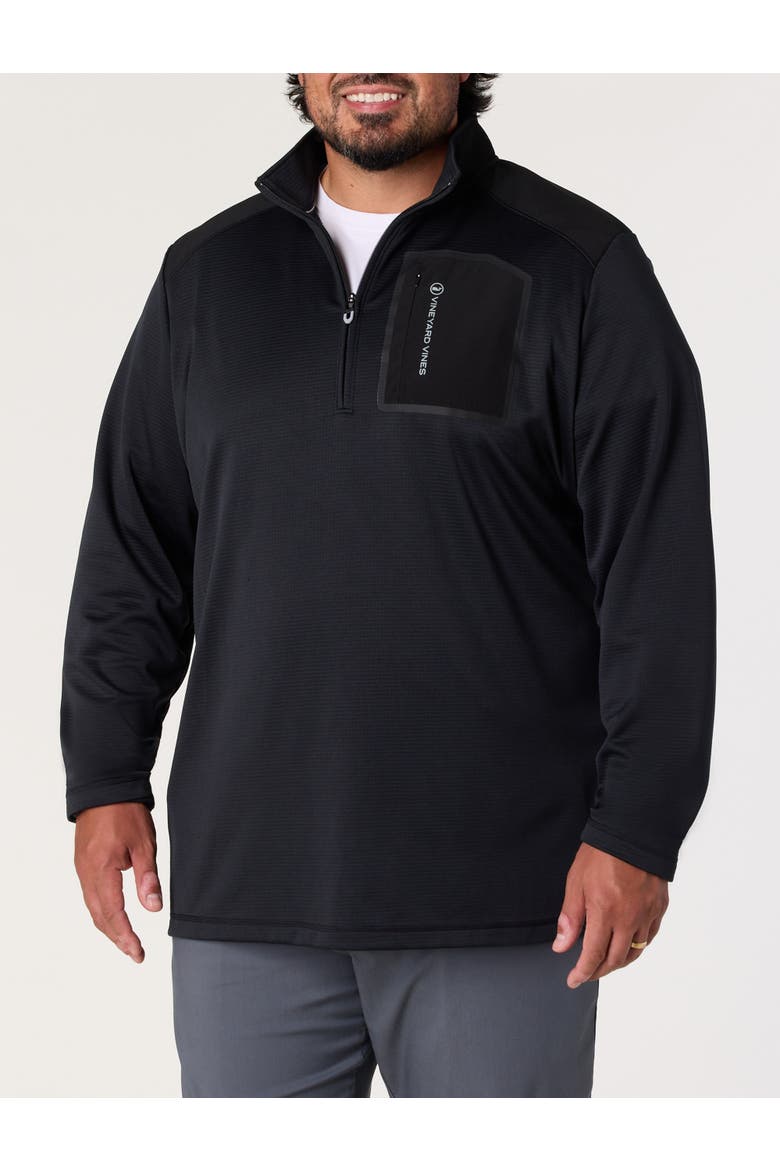 Big & Tall Grid Patterned 1/4-Zip Tech Pullover, Alternate, color, JET BLACK