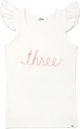 oh baby! "three" Pink Embroidered Cotton Baby Rib Flutter Sleeve Tank