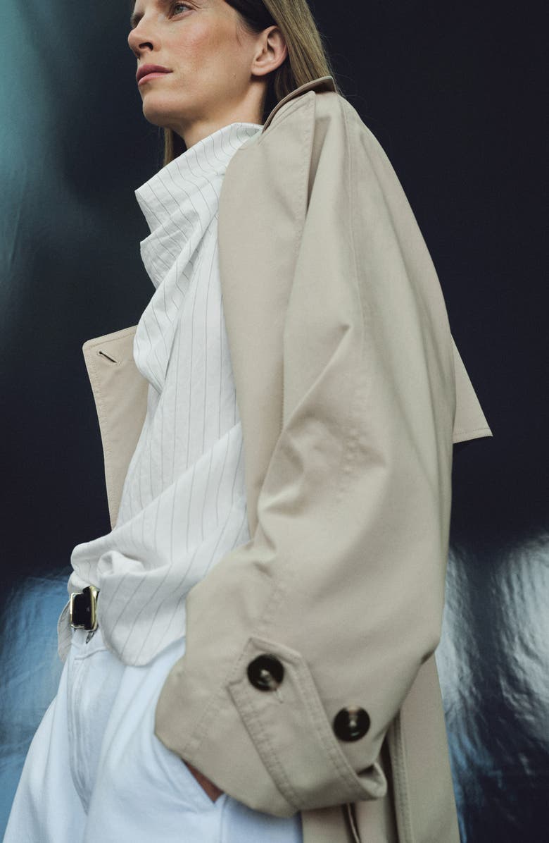 MANGO Pinstripe Long Sleeve Shirt with Scarf, Alternate, color, White