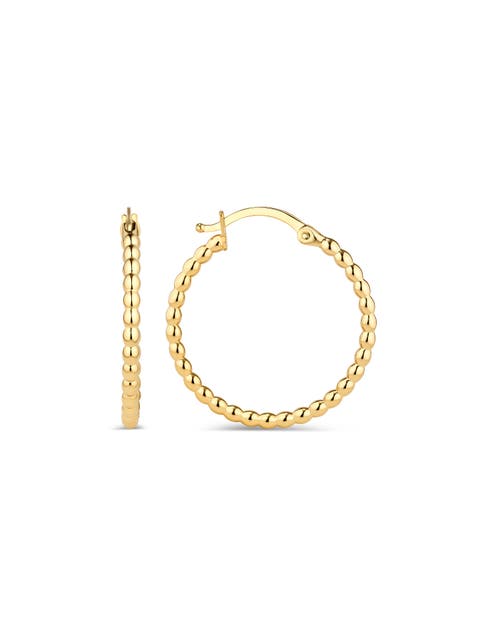 Beaded Ball Hoop Earrings in 14K Gold