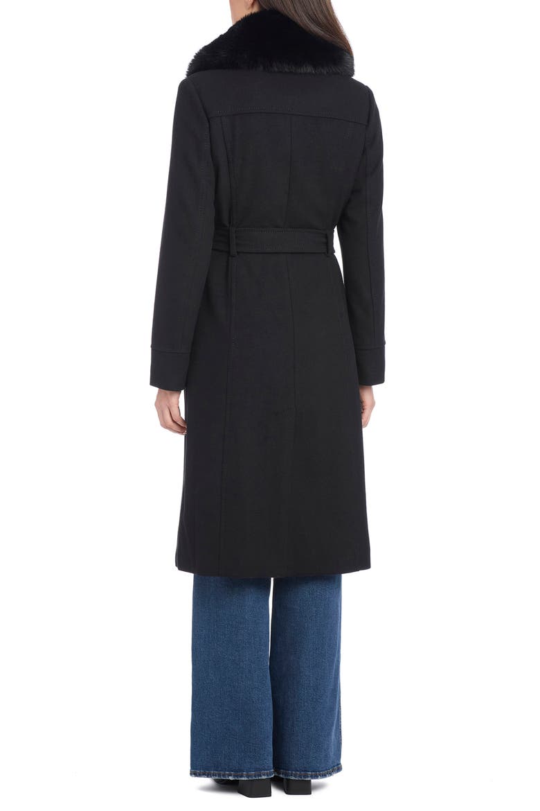 removable faux fur collar belted wool blend coat, Alternate, color, BLACK