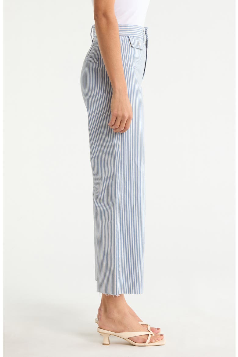 Anessa High Waist Button Pocket Raw Hem Ankle Flare Jeans, Alternate, color, BLUE BREEZE STRIPE