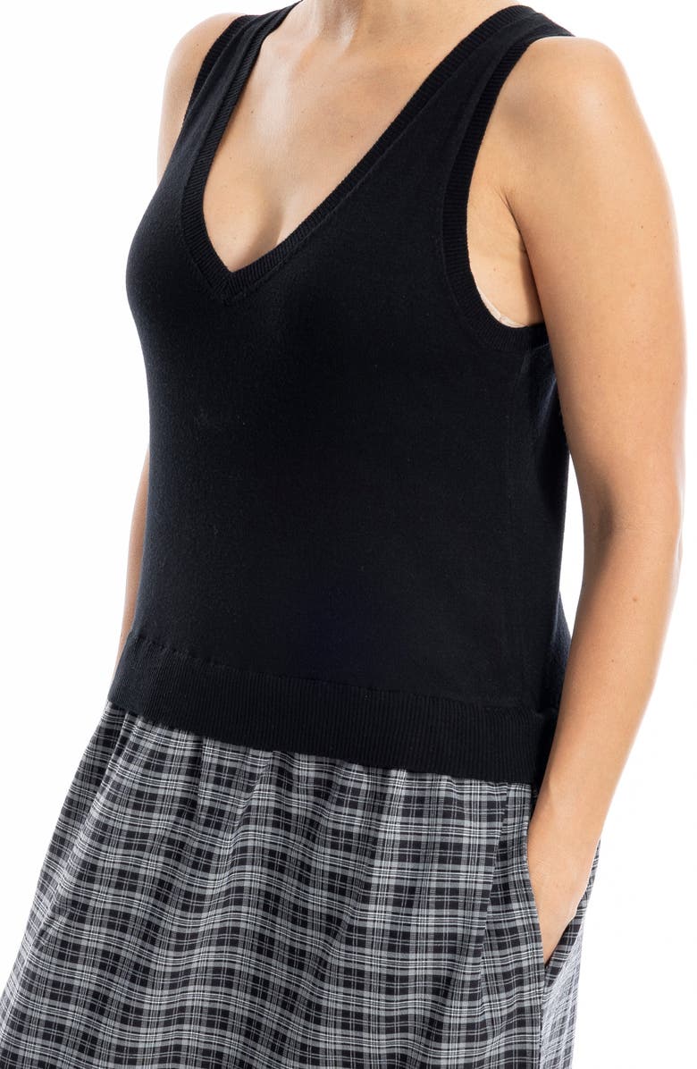 MAX STUDIO Sleeveless Twofer Sweater Dress, Alternate, color, Black/ Black Check
