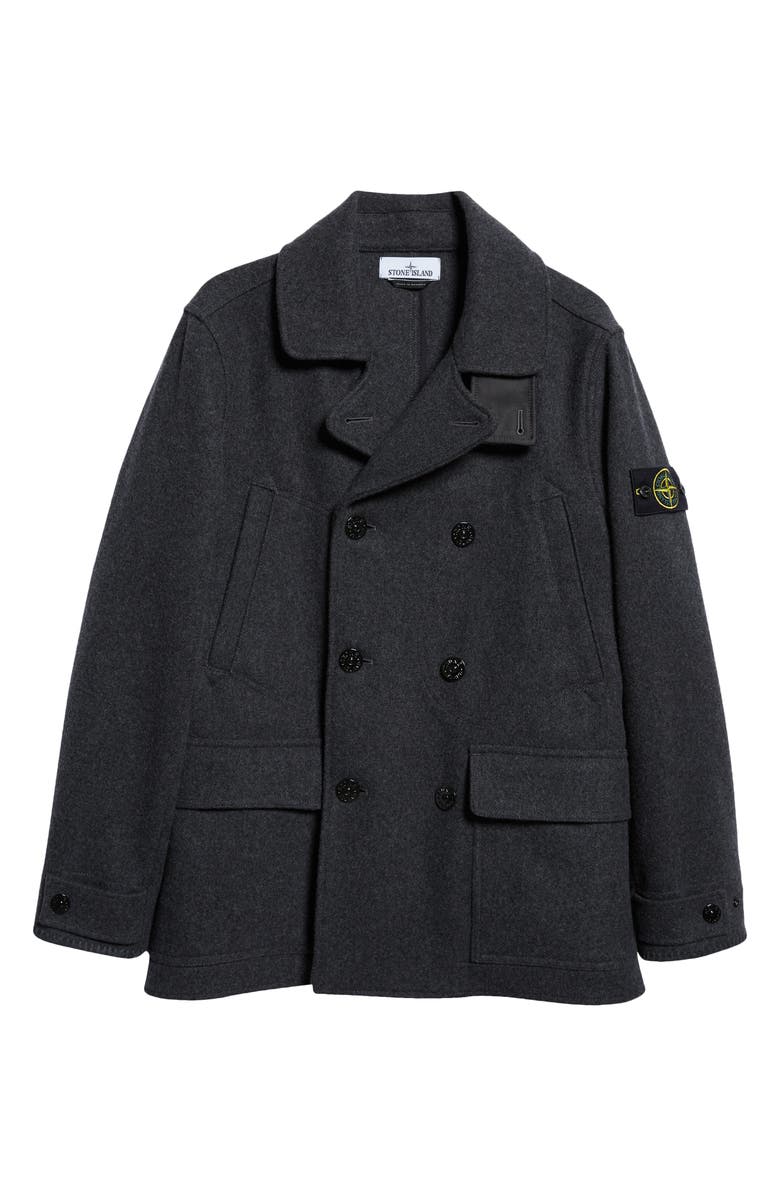 Stone Island Wool Blend Peacoat, Alternate, color, 