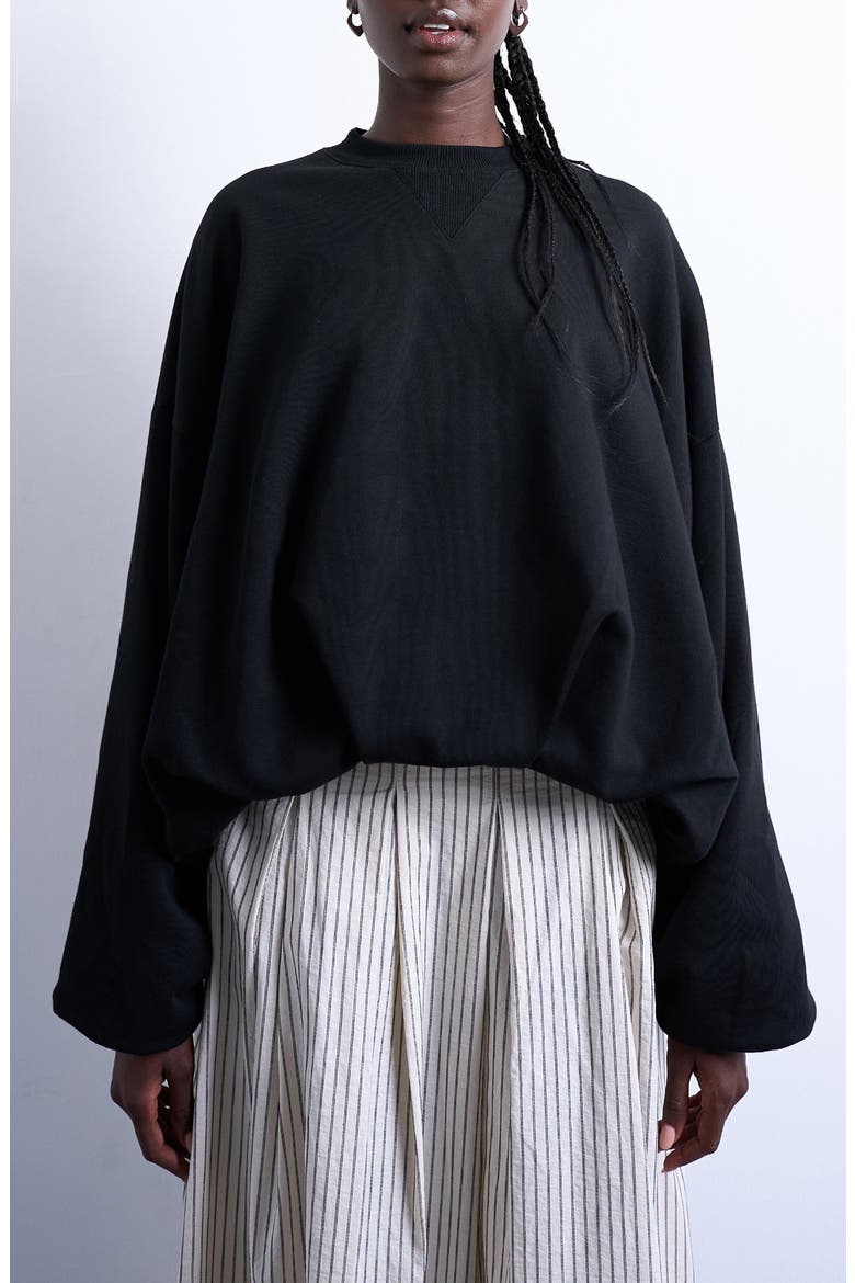Balloon Hem Sweatshirt, Main, color, BLACK