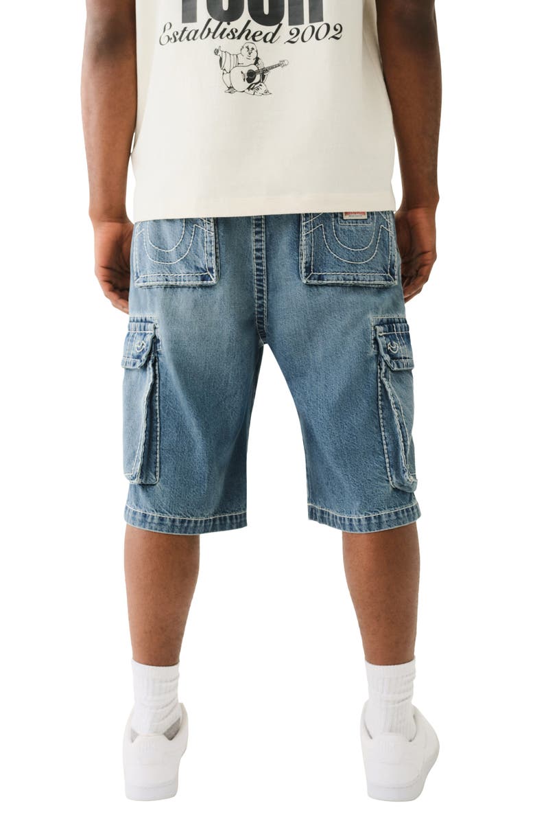 True Religion Vinny Ultra Baggy Denim Cargo Shorts, Alternate, color, Blue Legend Medium Wash