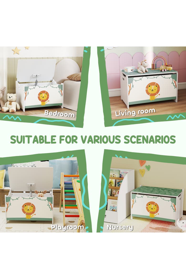 Kids Toy Box (w/ Lid), Safety Hinges, Handles, Storage, Alternate, color, Green
